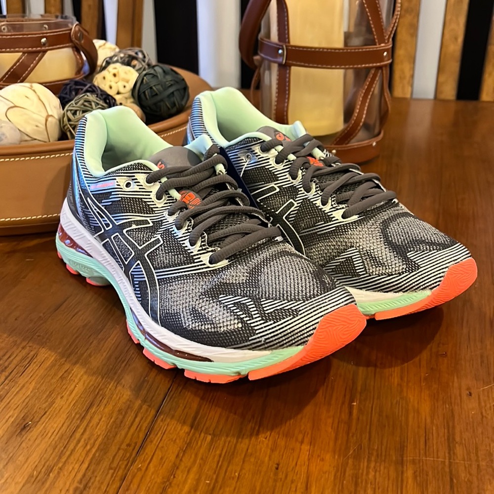 Asics Women's Gray Black Mint Coral Running Sneakers